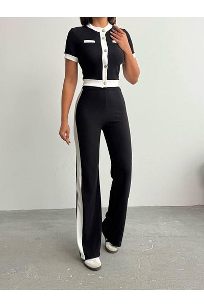 fhk atelier Short Sleeve Stripe Detailed Bottom Top Set