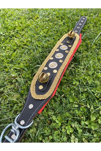 Sürmeli Tasma Puppy Kangal Dog Collar with 2 Bells Buffalo Leather
