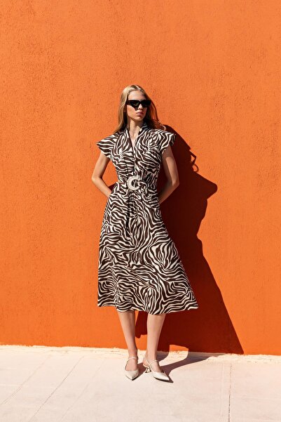 KAMEYA CUT-OUT ZEBRA DESEN ELBİSE 25S40718