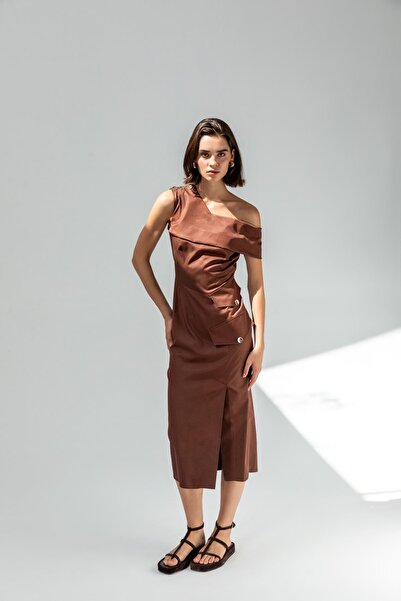 KAMEYA TEK OMUZ MİDİ ELBİSE 25S40714