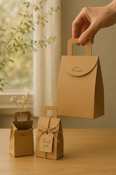 OLİ Art Handle Bag Kraft Handle Set of 3 Total 18 Pcs Bags Kraft Henna Cookie Box Gift Package