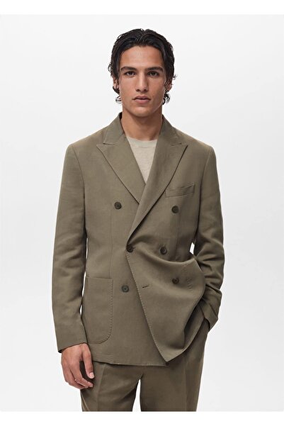 MANGO Man Keten Karışımı Slim Fit Kruvaze Blazer Ceket
