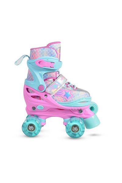 OEM Patine cu Rotile fetite Byox Ariel Roz Albastru, Marimi Reglabile 26-29, Roti cu LED