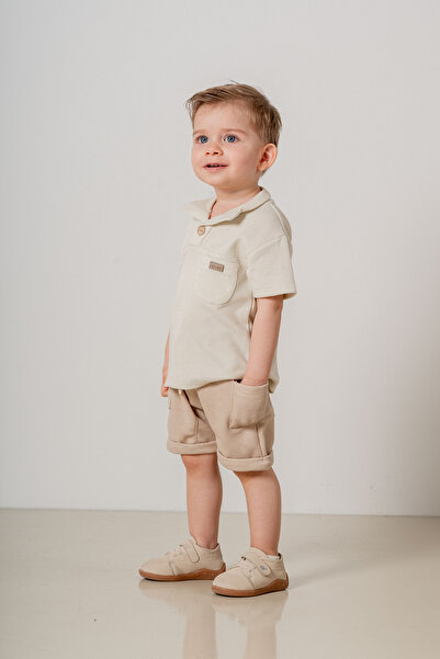 bombe Baby Kids Beige Cotton Shorts 2-Piece Comfortable Set Trend Fashion Bottom Top Set