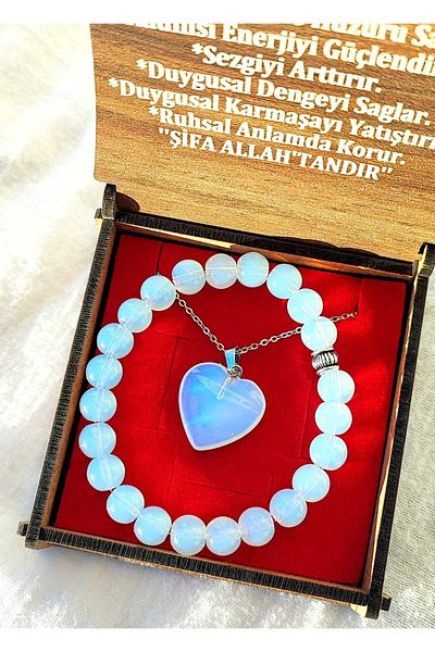 BaharEli Natural Moonstone Necklace and Bracelet Set in Special Box