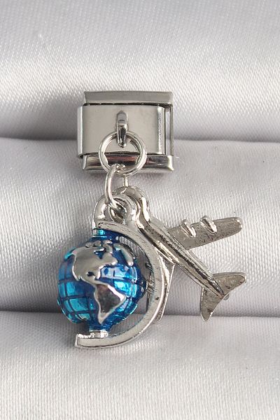 BESKAR 316L Steel Silver Color Blue World Airplane Model Nomination Charm
