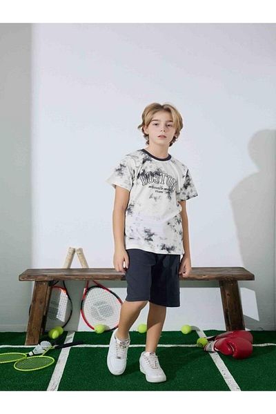 KIPIRIK BABY Boy's Anthracite Patterned Shorts Pajama Set