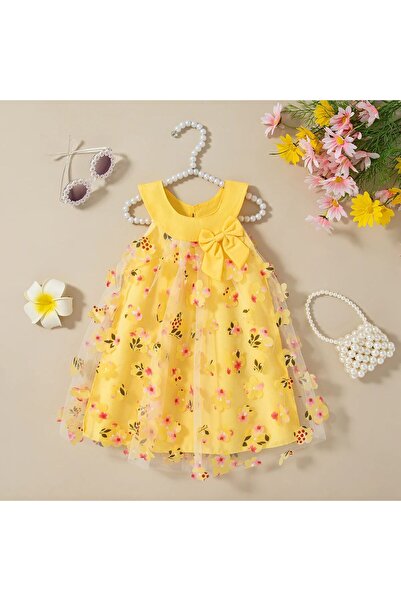 nannie Rochiță galbenă cu flori Valeria pentru fete - 9-12 luni