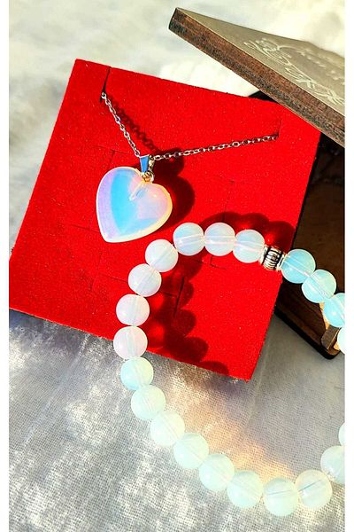 BaharEli Natural Moonstone Necklace and Bracelet Set in Special Box