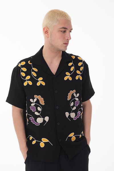 İLKCET MODA Бродирана риза от муселин с къс ръкав и отворена яка