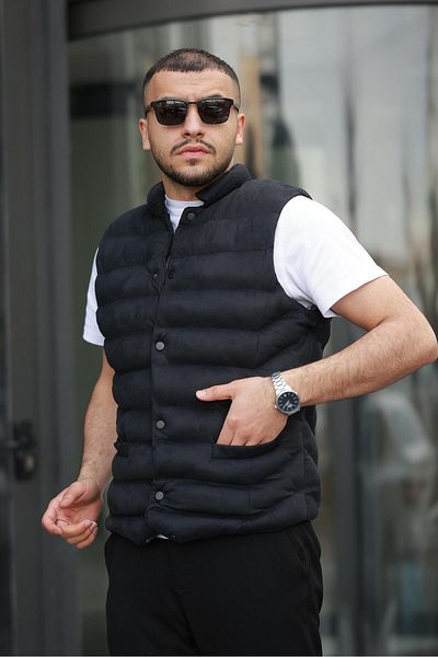 İBOSS MODA New Season Men's Snap Fastener Judge Collar Nubuck Inflatable Suede Vest