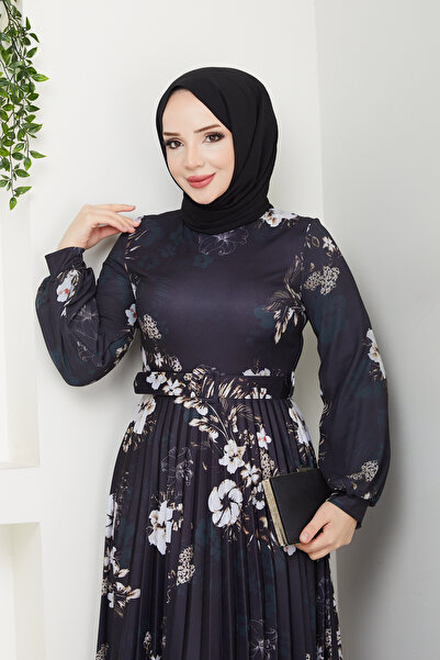 Pamuk Butik Γυναικείο εμπριμέ φόρεμα με πλισέ με ζώνη