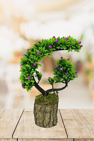 Nettenevime Yapay Çiçek Bonsai Ağacı Kütük Saksıda Lila Tomurcuklu Hilal Mode...