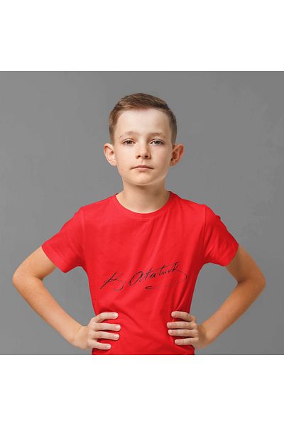 MAGORS Cotton Short Sleeve with Crew Neck Kemal Ataturk Signature Printed Boy's and Girl's T-Shirt