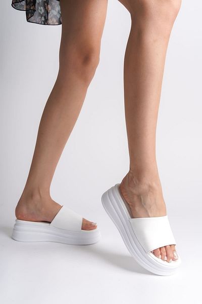 Joy Ayakkabı Alice Flat Heeled Thick and Orthopedic Sole Women's Slippers Bt - White