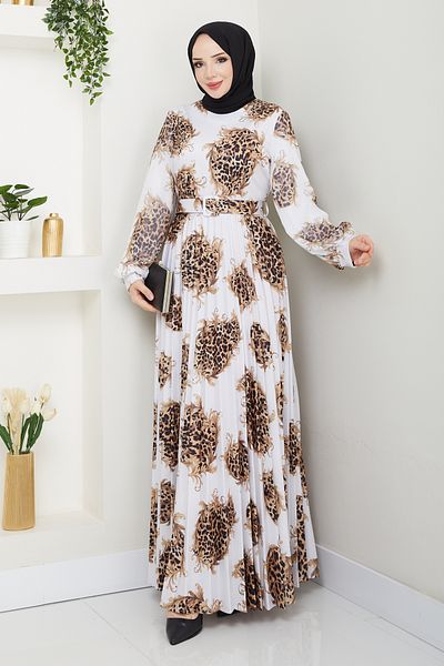 Pamuk Butik Γυναικείο εμπριμέ φόρεμα με πλισέ με ζώνη