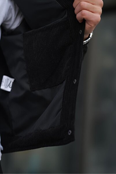 İBOSS MODA Ανδρικό μπουφάν με βελούδινη επένδυση και κουμπωτά κουμπώματα της νέας σεζόν