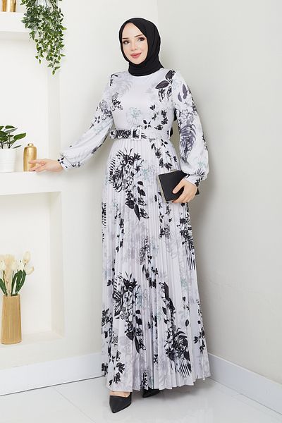 Pamuk Butik Γυναικείο εμπριμέ φόρεμα με πλισέ με ζώνη