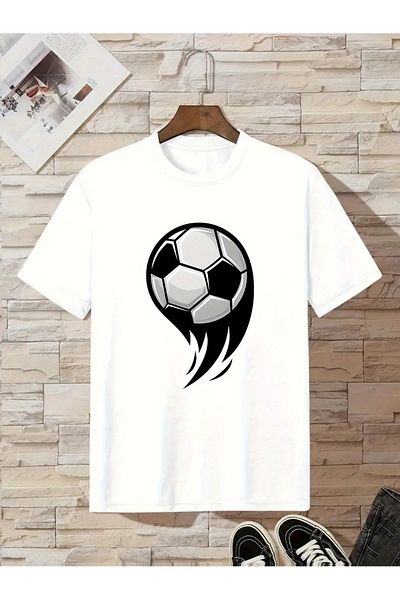 vinraus Girl\Boy White-Orange Football Ball Printed Combed Cotton Shorts-Tshirt Set