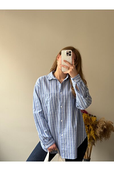 POP STORY Women's Striped Oversize Pocket Shirt