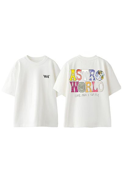 THEWERT Μπλουζάκι Astro World Look Design με στάμπα από βαμβακερό λευκό oversize