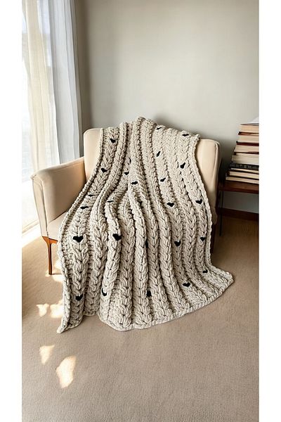 Alize Puffy Hand Knitted Thick Textured Special Design Decorative Blanket 110X180 cm