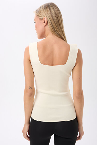BANEGA Kadın Kare Yaka Kalın Askılı Basic Fit Bluz Crop Top