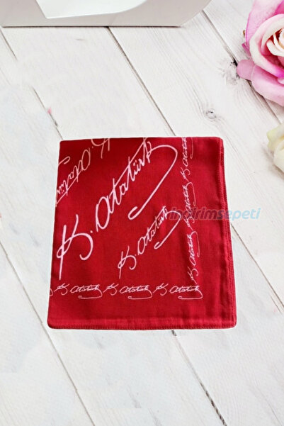 indirimsepeti Atatürk Büyük İmzalı Kırmızı Kare Bandana Fular %100 Pamuk - 23 Nisan, 19 Mayıs ve Yaz Etkinlik