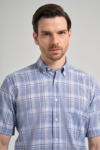 İmza Short Sleeve Plaid Pattern Cloth Pillar Button Collar Pocket Cotton Classic Comfort Fit Shirt 1004250162