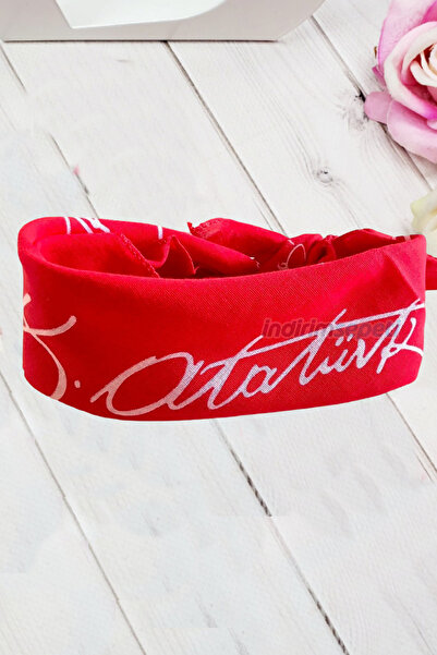 indirimsepeti Atatürk Büyük İmzalı Kırmızı Kare Bandana Fular %100 Pamuk - 23 Nisan, 19 Mayıs ve Yaz Etkinlik