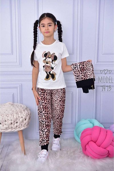KIPIRIK BABY Short Sleeve Leopard Print Girls T-Shirt and Sweatpants - Hirkali 3-Piece Set
