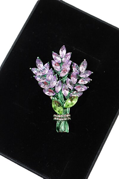 KEEBA Düşlerin mor esintisi Lavanta çiçeği broş pırlanta taşlı yeşil dallı çi...