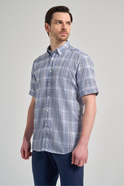 İmza Short Sleeve Plaid Pattern Cloth Pillar Button Collar Pocket Cotton Classic Comfort Fit Shirt 1004250162