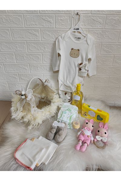 RH GALAXİ TEKSTİL Luxurious Feather Handmade Baby Gift Basket - Excluding Contents