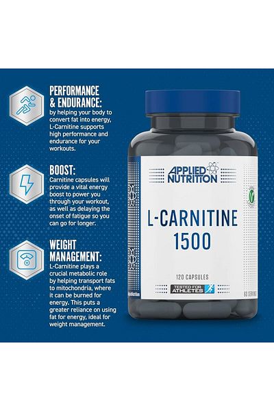applied nutrition L-Carnitine 1500mg, Energy Boost & Weight Management, 120 Capsules
