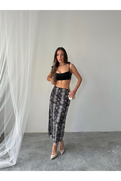 Paw Garage Fusta lungă din tul cu model Livia căptușită pentru femei material elastic