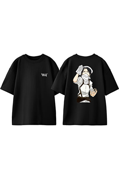 THEWERT Tricou supradimensionat din bumbac, negru, cu imprimeu pe spate, Atta...