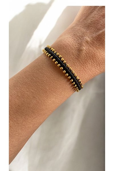 Bensei Takı Dükkanı Bensei̇ Blackbench Woven Adjustable Bracelet with Brass Accessories