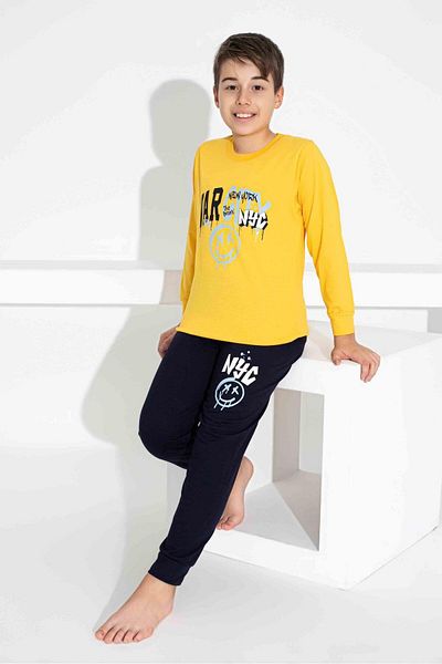 Tarık Children's Patterned Long Sleeve Pijama Suit