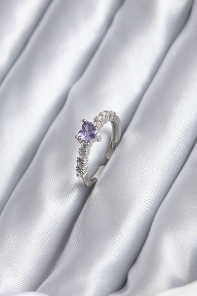 Skygo Silver Color Zircon Stone Purple Crystal Heart Model Women's Ring - Tj-byk2849