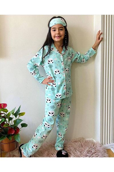 KIPIRIK BABY Set de pijamale cu mânecă lungă cu imprimeu panda cu nasturi pentru băiat