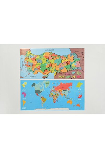TutturX Renkli Türkiye Ve Dünya Haritası Seti Statik Akıllı Kağıt Tahta