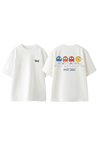 THEWERT Pac Man dizajn rukotvorina Štampano Pamuk bela Oversize kroj T-shirt