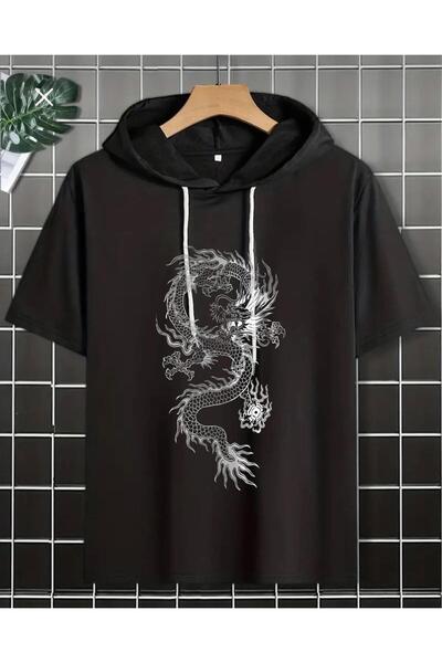 İmpavido Tricou oversize cu glugă cu imprimeu dragon
