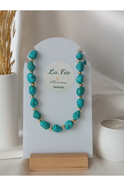 La fee aksesuar قلادة من الحجر الطبيعي باللون الفيروزي