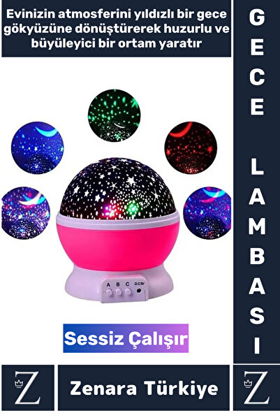 Genel Markalar Premium Gece Lambası Tavana Işık Yansıtan Dönen Yıldız Ay Çocu...