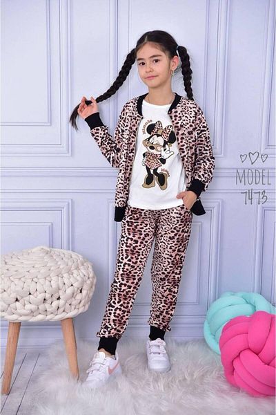 KIPIRIK BABY Short Sleeve Leopard Print Girls T-Shirt and Sweatpants - Hirkali 3-Piece Set