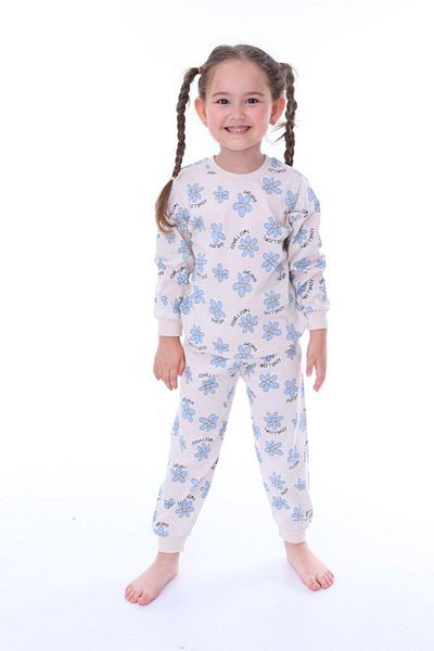 İsobel Kids Set de pijamale cu mâneci lungi cu model de flori albastre pentru fete