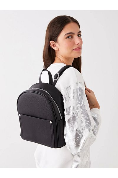 LC Waikiki Black Leather Look Women Backpack 22x26x8 cm