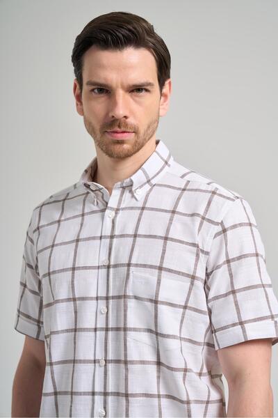 İmza Короткий рукав, картатий візерунок, комір з ґудзиками, кишені, бавовняна сорочка Classic Comfort Fit 1004250166